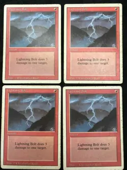MTG Magic The Gathering Lightning Bolt Revised Playset of 4 Damaged DMG - Image 3