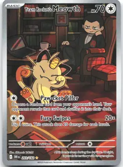 Team Rocket's Meowth 203/182 Illustration Rare Destined Rivals Pokemon Near Mint - Image 1