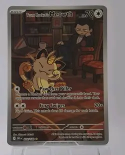 Team Rocket's Meowth Illustration Rare 203/182 SV Destined Rivals Pokemon Card - Image 1