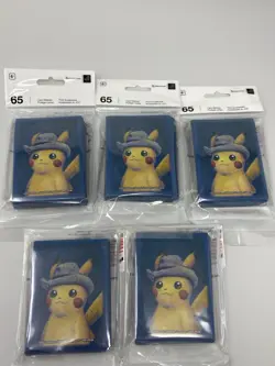 Pokemon x Van Gogh Sleeves Pikachu with Grey Felt Hat, SEALED x5 Packs BRAND NEW - Image 2