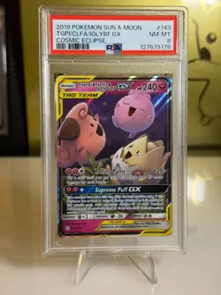 2019 Pokemon Cosmic Eclipse Togepi & Cleffa & Igglybuff GX #143 PSA 8 Full Art - Image 1