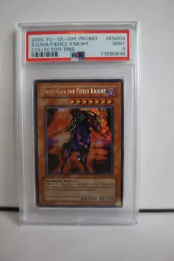 YuGiOh Swift Gaia the Fierce Knight CT1-EN004 PSA 9 MINT Secret Rare Tin Promo - Image 1