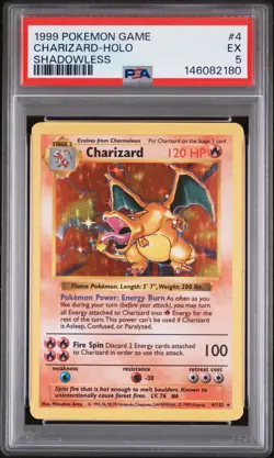 1999 POKEMON BASE SET SHADOWLESS #4 CHARIZARD-HOLO PSA 5 - Image 1