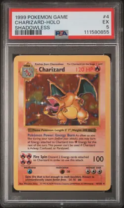 1999 POKEMON GAME SHADOWLESS #4 CHARIZARD-HOLO PSA 5 - Image 1