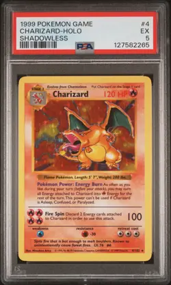 1999 POKEMON GAME SHADOWLESS #4 CHARIZARD-HOLO PSA 5 - Image 1