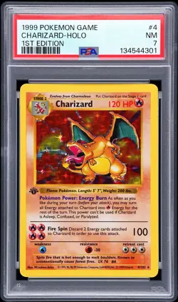 1999 Pokemon 1st Edition Charizard Shadowless Holo #4 PSA 7 NM Base Set Grail - Image 1