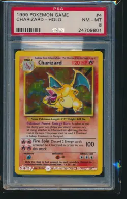 PSA 8 CHARIZARD 1999 Pokemon Base Unlimited #4/102 Holo Non-Shadowless NM-MINT - Image 1
