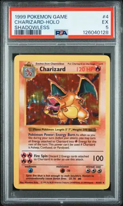 1999 POKEMON BASE SET SHADOWLESS #4 CHARIZARD-HOLO PSA 5 - Image 1