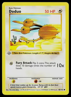 Pokemon Card - Doduo Base Set (Shadowless) 48/102 GREY STAMP 1st Edition - Image 1
