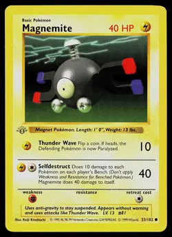 Pokemon Card - Magnemite Base Set (Shadowless) 53/102 GREY STAMP 1st Edition - Image 1