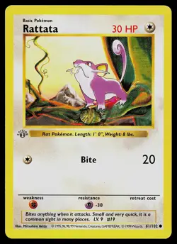 Pokemon Card - Rattata Base Set (Shadowless) 61/102 GREY STAMP 1st Edition - Image 1