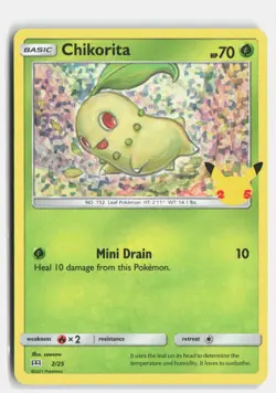 Chikorita 002/025 McDonald's 25th Anniversary Promos Promo Pokemon Holo NM - Image 1