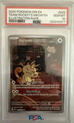 2025 POKEMON DRI EN-DESTINED RIVALS #203 TEAM ROCKET'S MEOWTH PSA 10 - Image 1