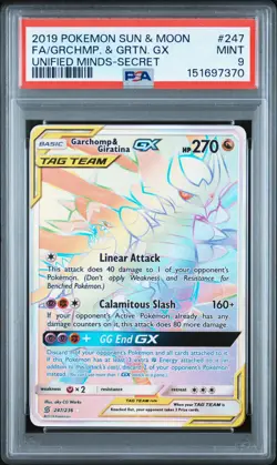 Grchmp. & Grtn. Gx Pokemon Sun & Moon Unified Minds 247 NM PSA 9 - Image 1