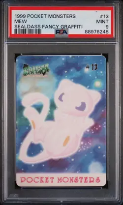 PSA 9 Mew 13 Fancy Graffiti Sealdass Japanese 1999 Pocket Monsters Pokemon Card - Image 1