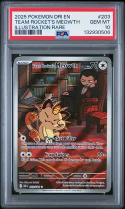 2025 POKEMON DRI EN-DESTINED RIVALS #203 TEAM ROCKET'S MEOWTH PSA 10 - Image 1