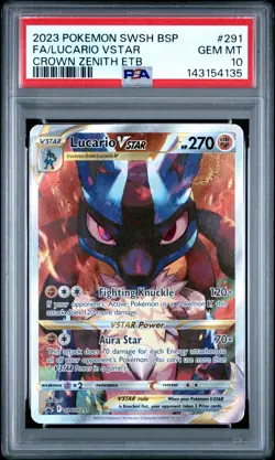 2023 Pokemon - Lucario VSTAR - Crown Zenith ETB Full Art Promo - #SWSH291 PSA 10 - Image 1