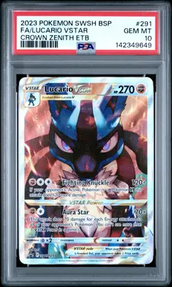 2023 Pokemon - Lucario VSTAR - Crown Zenith ETB Full Art Promo - #SWSH291 PSA 10 - Image 1