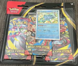 Pokemon TCG: Mega Evolution Three Booster Blister Pack Golduck Promo NEW Sealed - Image 1