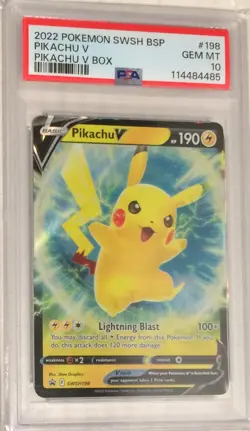2022 Pokemon SWSH Sword & Shield Black Star Promo PSA 10 Pikachu V SWSH198 #198 - Image 1