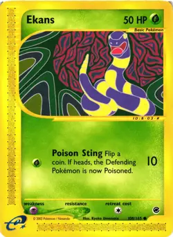 Pokemon TCG Ekans 108/165 Expedition Base Set Regular E-Reader LP - Image 1