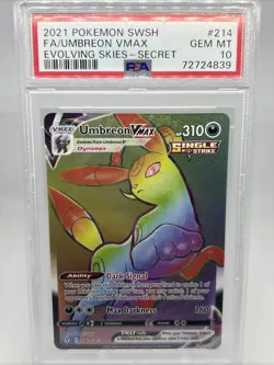 Pokemon Umbreon VMAX 214/203 Rainbow Secret Rare Evolving Skies 2021 PSA 10 - Image 1