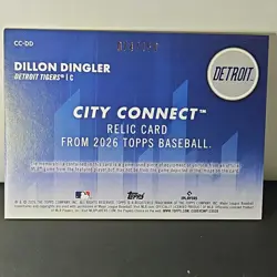 2026 Topps Series 1 Dillon Dingler City Connect Relic Blue /150 #CC-DD Tigers - Image 2