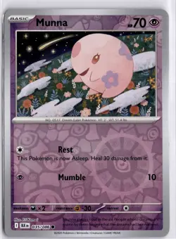 Munna 035/086 Black Bolt Reverse Holo Rare English Pokeemon Trading Card TCG - Image 1