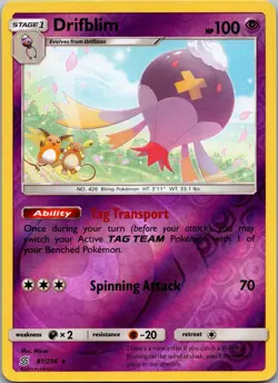 Drifblim 81/236 Rare Reverse Holo Card SM - Unified Minds SM11 Pokemon TCG - Image 1