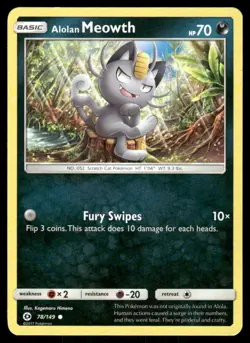 Alolan Meowth 78/149 Sun & Moon Pokemon TCG trading card - Image 1