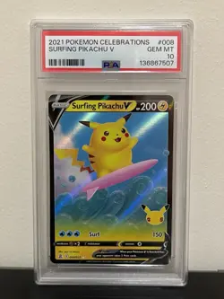 Pokemon Surfing Pikachu V 008/025 Celebrations Ultra Rare Holo PSA 10 - Image 1