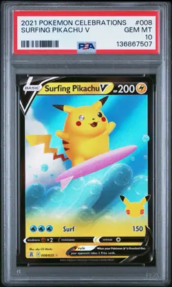 Pokemon Surfing Pikachu V 008/025 Celebrations Ultra Rare Holo PSA 10 - Image 3