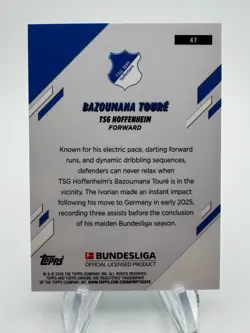2025-26 Topps Chrome Bundesliga BAZOUMANA TOURE Rookie Blue Refractor /150 #47 - Image 2