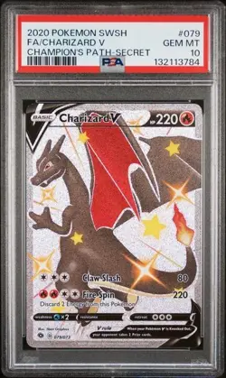 2020 Pokemon Champion's Path Charizard V Full Art Secret #079/073 PSA 10 - Image 1