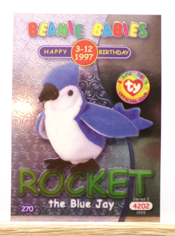TY Beanie Babies BBOC Card - Series 2 Birthday (Green) Rocket the Blue Jay - Image 1