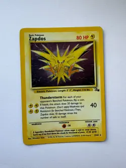 Rare Pokemon TCG Zapdos Fossil Holo Card 15/62 WOTC 1999 Vintage - Image 1