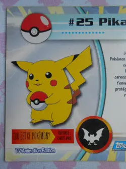 PIKACHU #25 - TOPPS TV ANIMATION EDITION 1999 - CARTE POKEMON - TRES BON ETAT - Image 5
