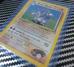 NM Brock's Rhydon 002/132 Swirl Gym Heroes Holo Pokemon 2000 - Image 3