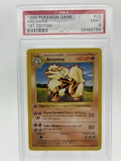 Pokemon 1999 1st Edition Arcanine Base Set Shadowless PSA MINT 9 - Image 1