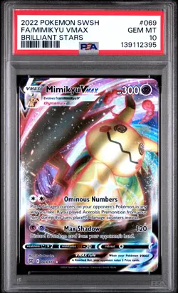 2022 POKEMON SWORD & SHIELD BRILLIANT STARS #069 FULL ART/MIMIKYU VMAX PSA 10 - Image 1