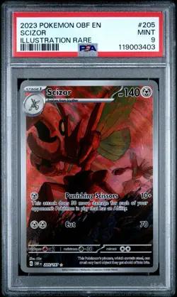2023 POKEMON OBF EN-OBSIDIAN FLAMES ILLUSTRATION RARE #205 SCIZOR PSA 9 - Image 1