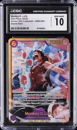 2025 ONE PIECE ANIME 25TH COLLECTION #EB02-061 MONKEY D. LUFFY CGC 10 GEM MINT - Image 1