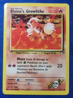 Pokemon - Blaine's Growlithe - 62/132 - 2000 Gym Heroes [Vintage] - Image 1