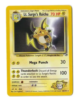 Lt. Surge’s Raichu 28/132 Gym Challenge Pokemon Card WOTC 2000 LP - Image 3