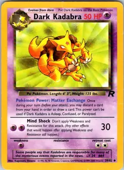 Dark Kadabra 39/82 Uncommon Team Rocket Pokemon Unlimited Heavily Played - Image 1