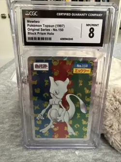 1997 Pokemon Topsun Mewtwo Original Series Block Prism Holo CGC 8 - Image 1