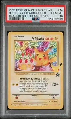 Pikachu 2021 Pokemon Holo Black Star #24 Birthday Celebrations PSA 10 - Image 1