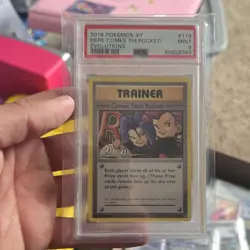 The Pokemon Company Here Comes Team Rocket! Secret Rare PSA 9 Evolutions 113/108 - Image 1