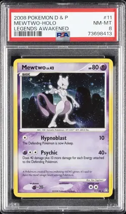 2008 POKEMON DIAMOND & PEARL LEGENDS AWAKENED #11 MEWTWO-HOLO PSA 8 - Image 1
