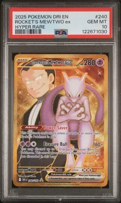 2025 POKEMON DRI EN-DESTINED RIVALS HYPER RARE TEAM ROCKET'S MEWTWO EX PSA 10 - Image 1